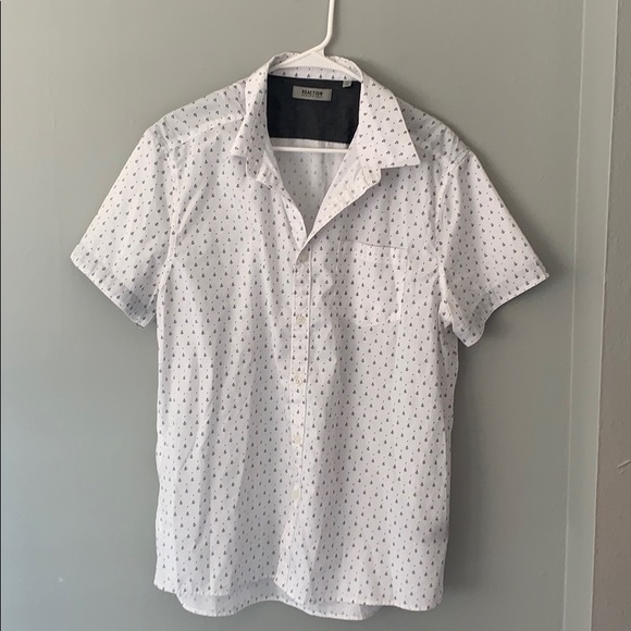 Kenneth Cole shortsleeve white button up pattern L - Picture 1 of 4